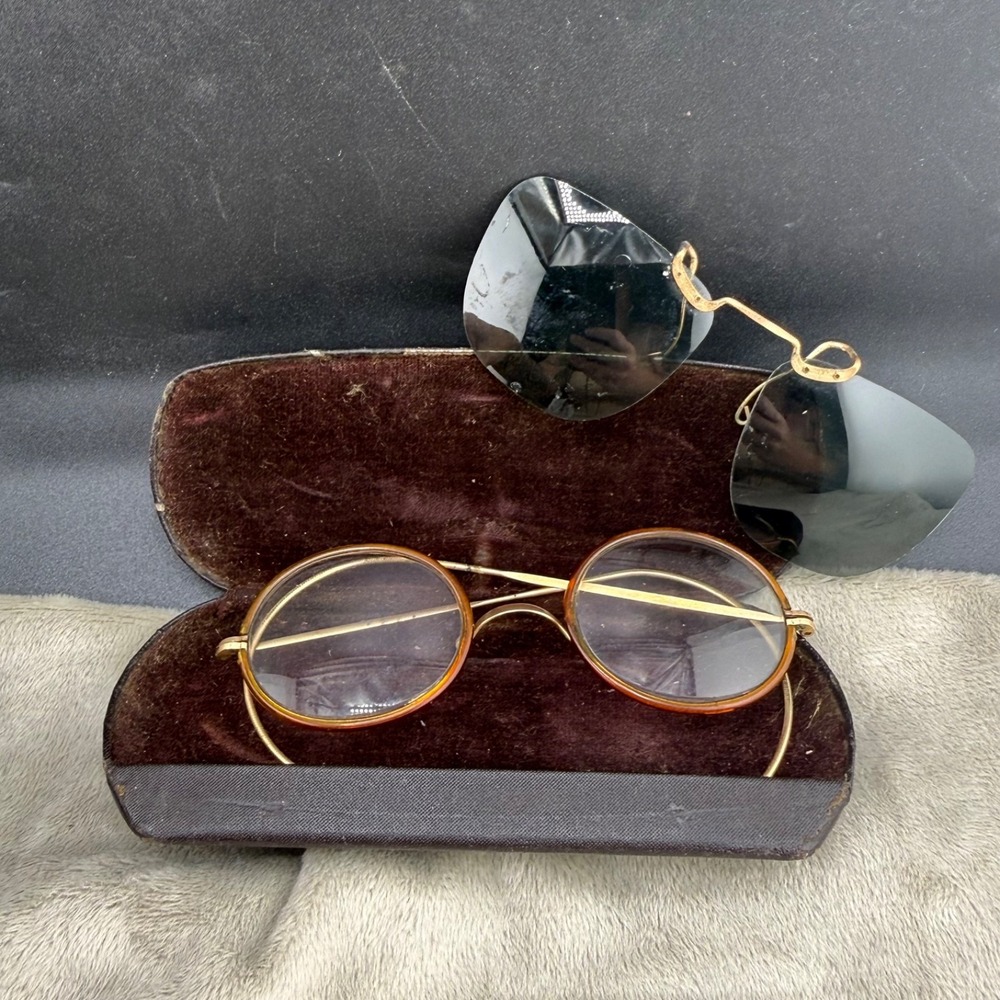 Vintage Windsor Wire Frame Glasses Polaroid Sunglasses Clip Gold Rimless Small